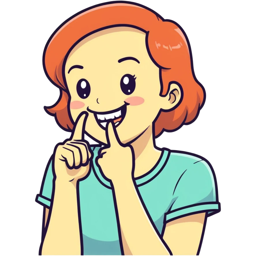 Women with finger at the edge of top tooth winking  emoji