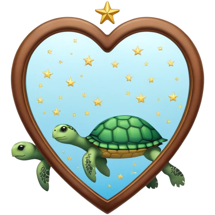 Heart shaped Mirror with turtle and stars emoji