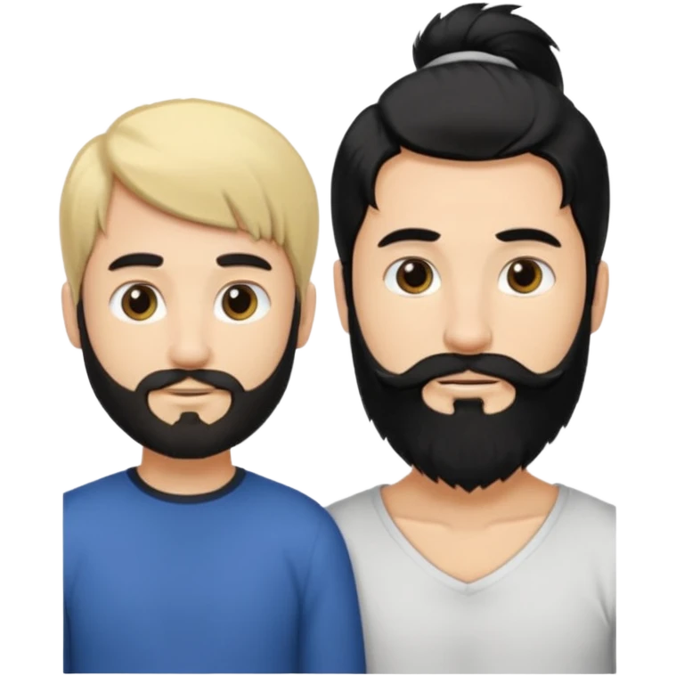 Man with long black hair tied in a tail and beard with a young blond short-haired without a beard emoji