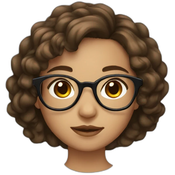 Girl with brown wavy hair, brown eyes, and black round glasses emoji