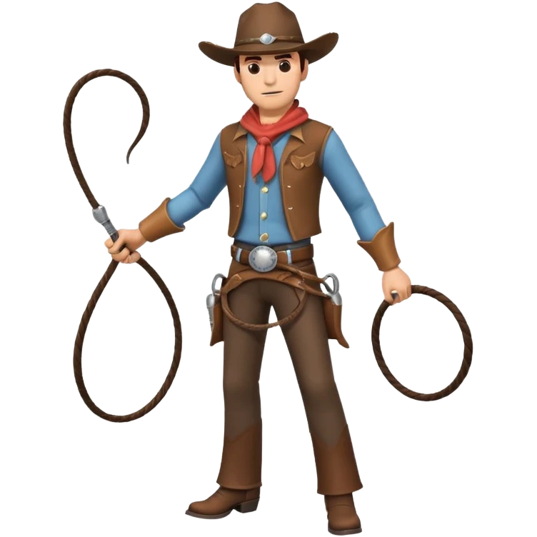 cowboy man holding a whip, dynamic pose, western outfit, adventure vibe, 3D cartoon, mobile game icon style, clean background, no text, no watermark
 emoji