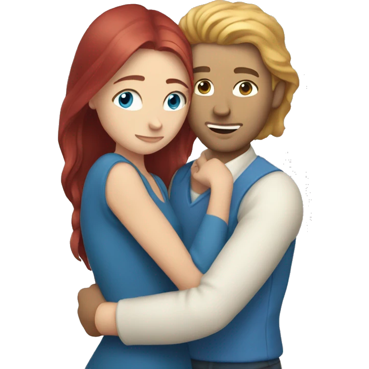 White Man with long hair and blue eyes hugging a white red hair woman emoji