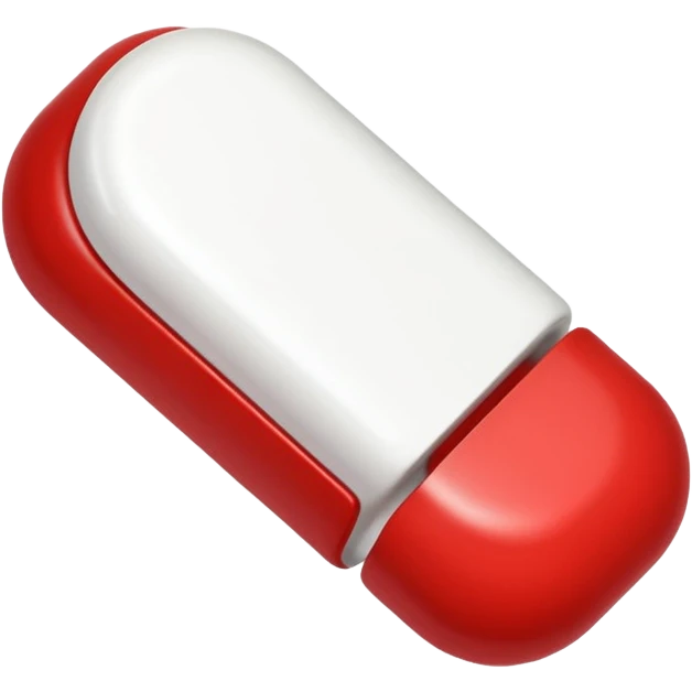 single medicine pill half red half white simple cartoon style on clean white background emoji