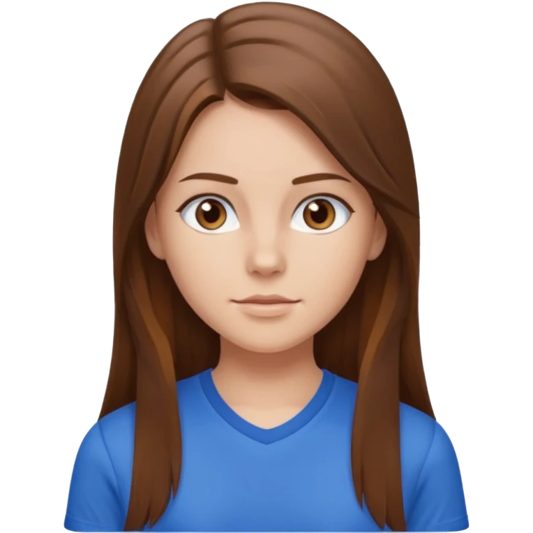 brown hair, hazel eyes, blue athletic shirt, strait long hair girl emoji