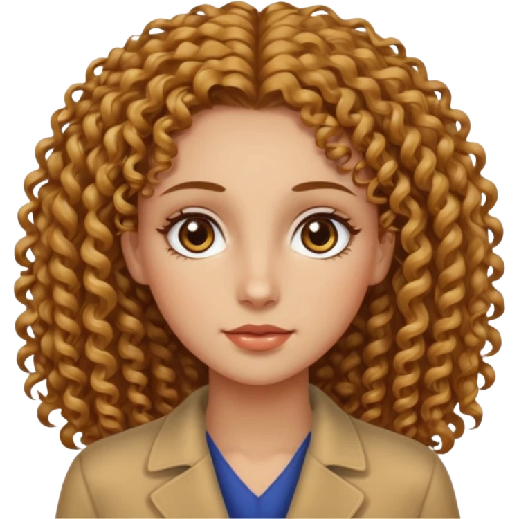 Can you create a woman with curly hair, but not too voluminous, with a wheat-colored complexion, hazel eyes, long and well-defined facial features, and tall? emoji