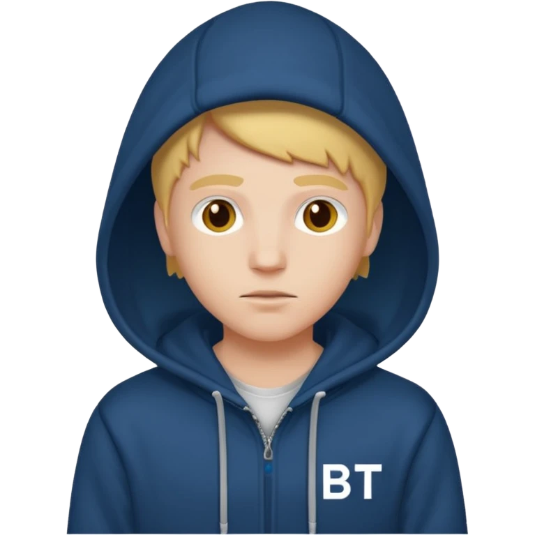 make an image of white person wearing hoodie with "BST" letters on it emoji