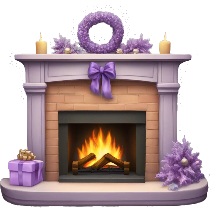 Realistic decorated lilac Christmas fireplace emoji