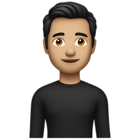     memoji of a man with a laptop in front, apple-style,modern,dark hair,black sweater,computer in hand, srilankan white skin, an avatar image gonna be round  emoji