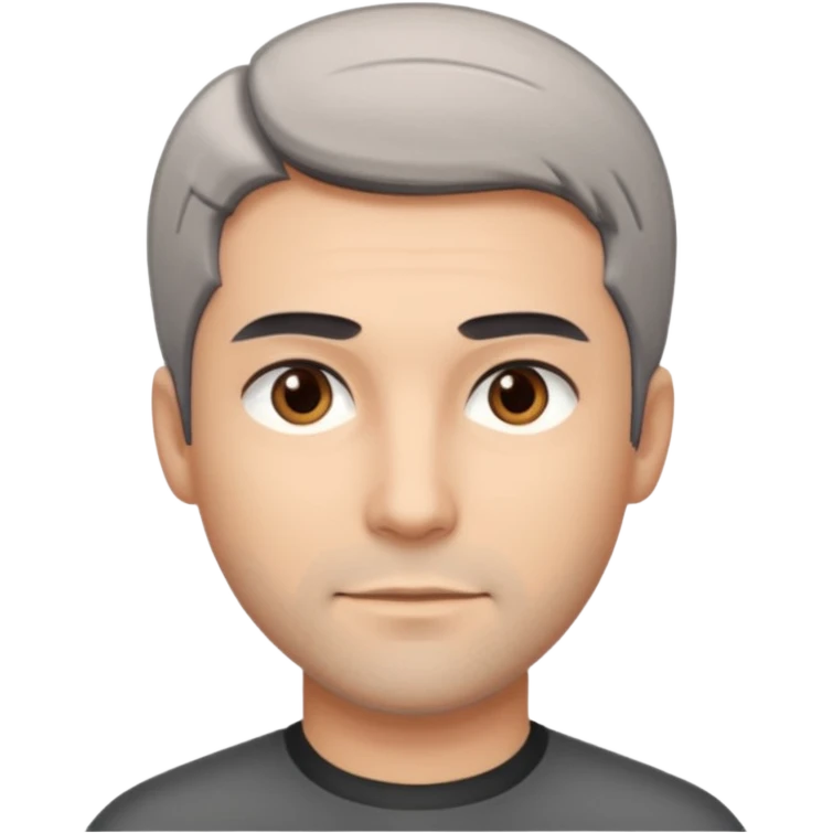 Description: dark gray straight hair combed forward, crop haircut, light stubble, brown eyes.
Image: barber emoji