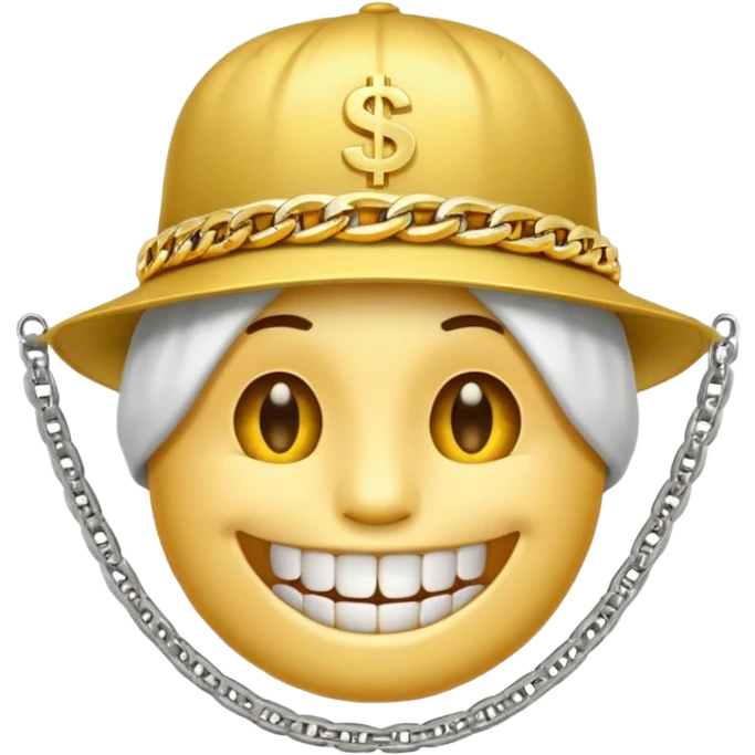Money emoji with a money hat on it with grilled teeth and a silver chain  emoji