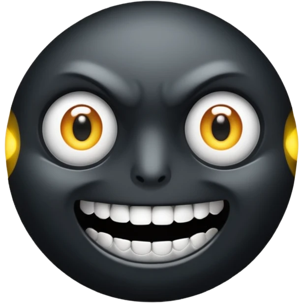 An all black scene with two blowing white eyes and teeth emoji