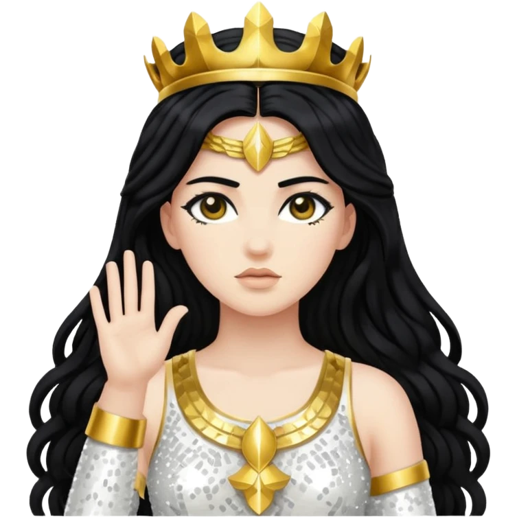 Nike, Goddess of Victory from Gods and Goddesses with long black hair, white and gold sequin outfit emoji