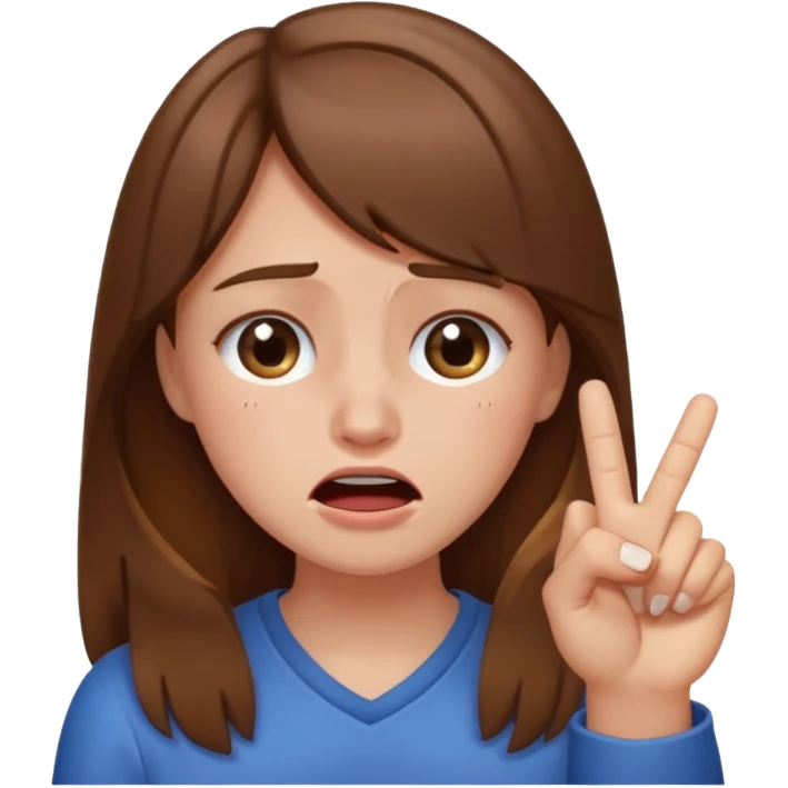 brown haired girl crying and holding up middle finger  emoji