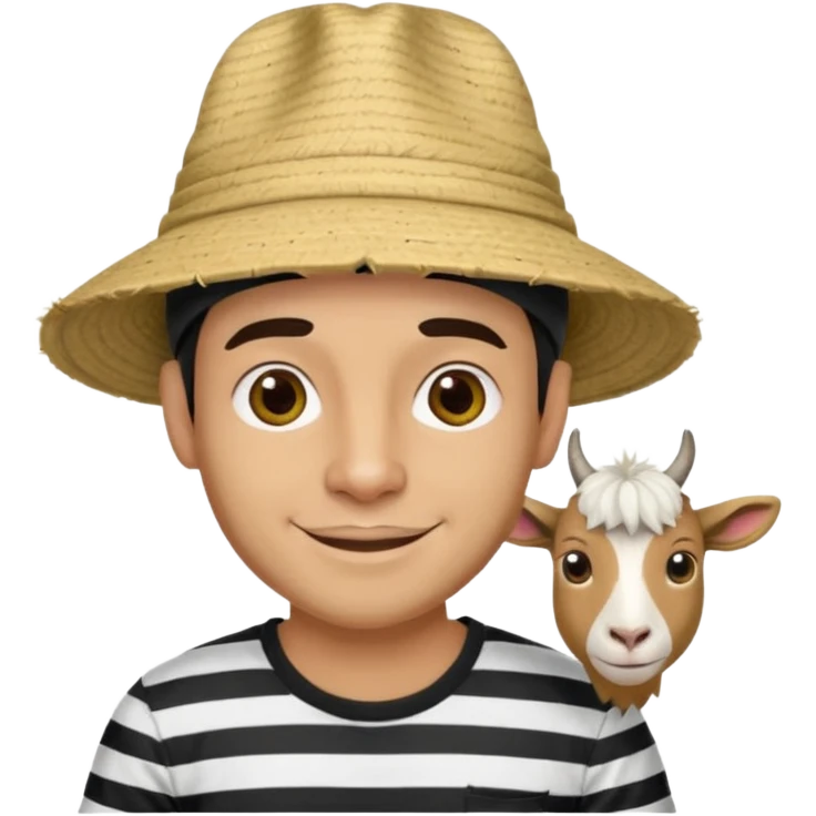A happy fair skinned Colombian man with a goat tee wearing a Colombian hat that has black horizontal stripes on it emoji