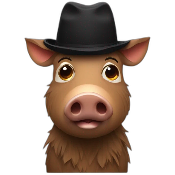 fullface wild brown boar tired of life with stubble with a black winter hat emoji