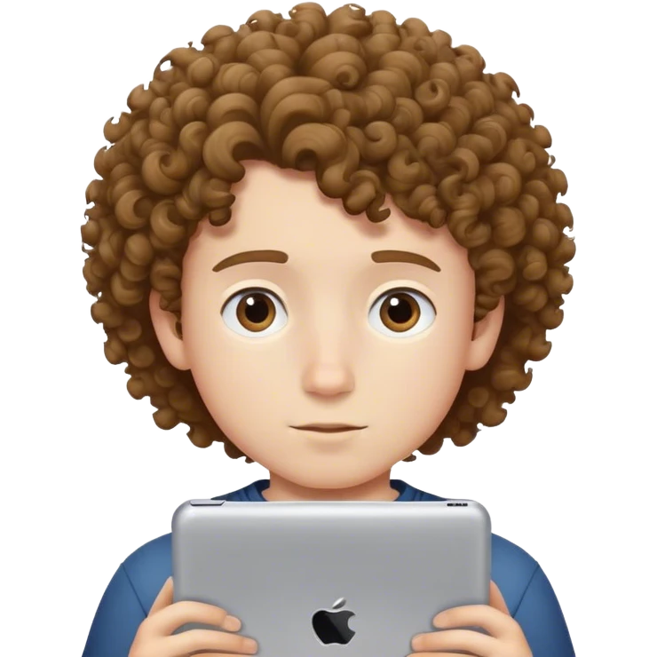 Curly hair boy watching his ipad emoji