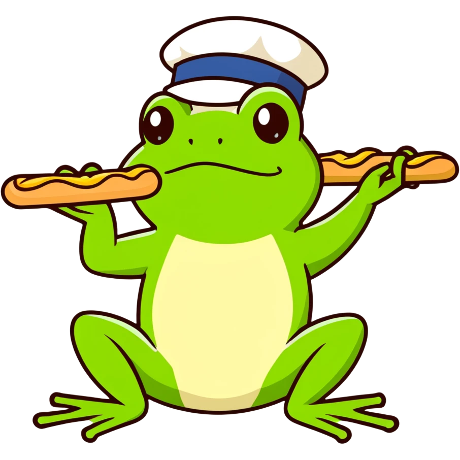 Frog with a baguette and wearing a French hat emoji