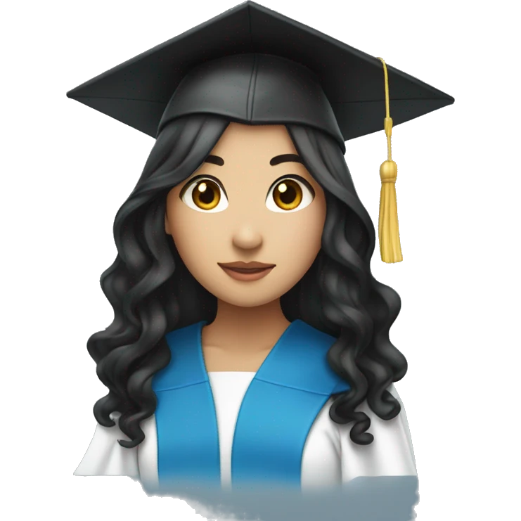 asian girl wearing blue graduation cap with long curly black hair emoji