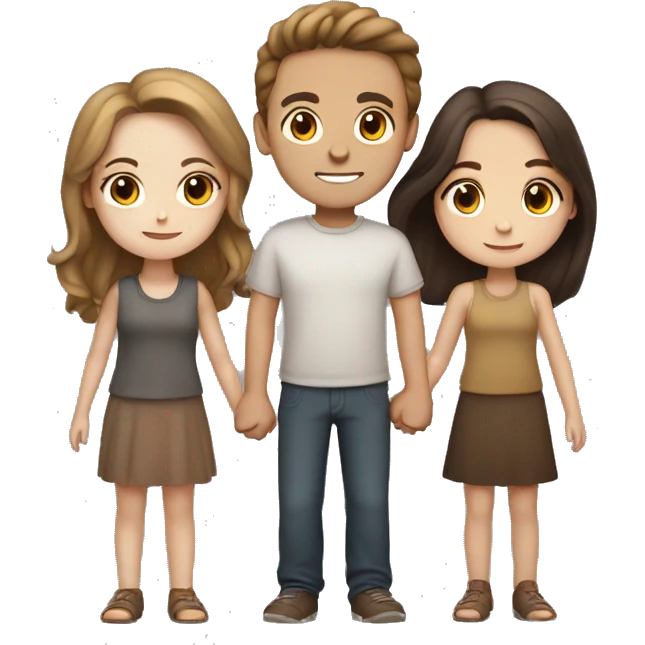 two girls and one guy holding hands white skin, brown eyes, brown hair emoji