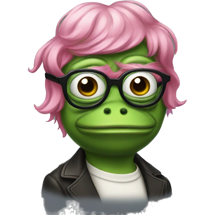 pepe the frog with pink hair and glasse emoji