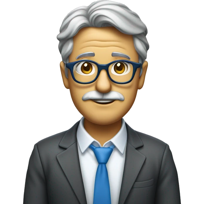 Quiero crear un emoji con una cara parecida a la mía en el que aparezca un profesor de contabilidad, con gafas de pasta azules, con no mucho pelo deunos 55 años emoji