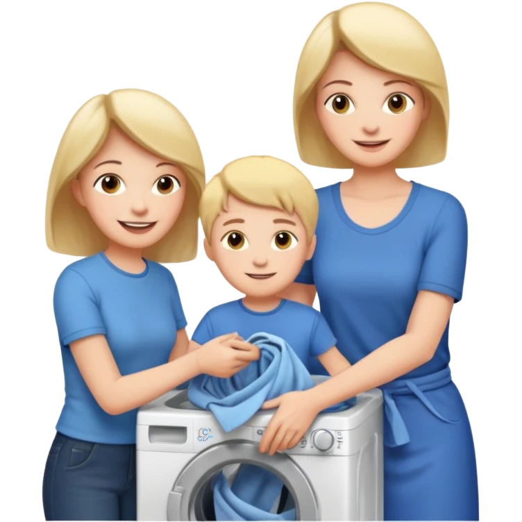 Mother and son putting clothes in the washing machine emoji