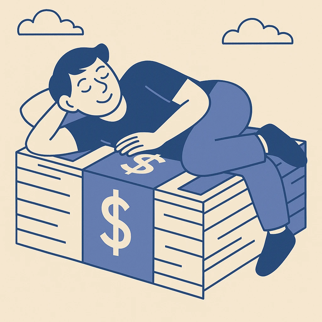 happy person napping on mattress of money emoji