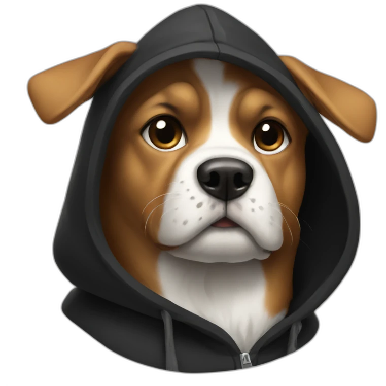 dog wearing a black hoodie with a big white x on it emoji