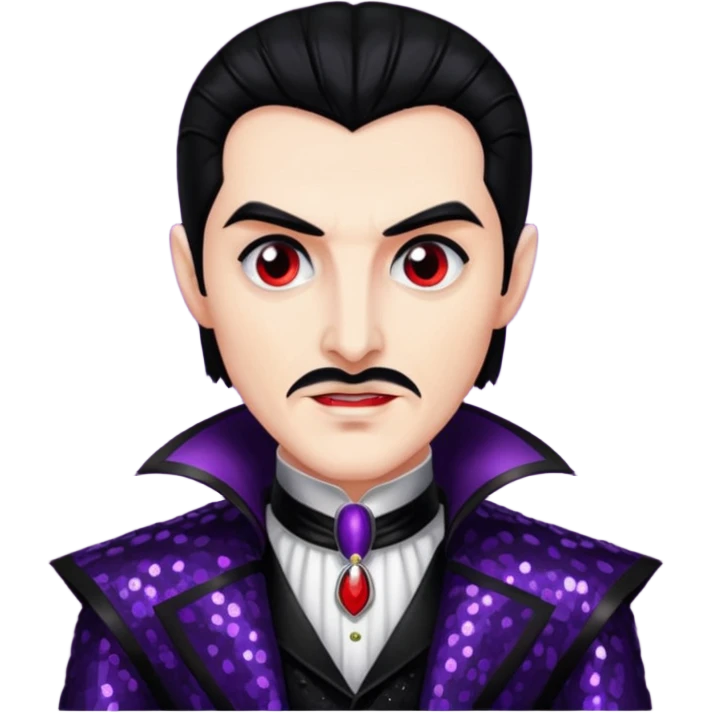 Dracula with black hair, black sequin outfit emoji
