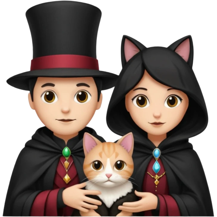 magician couple and their pet cat emoji
