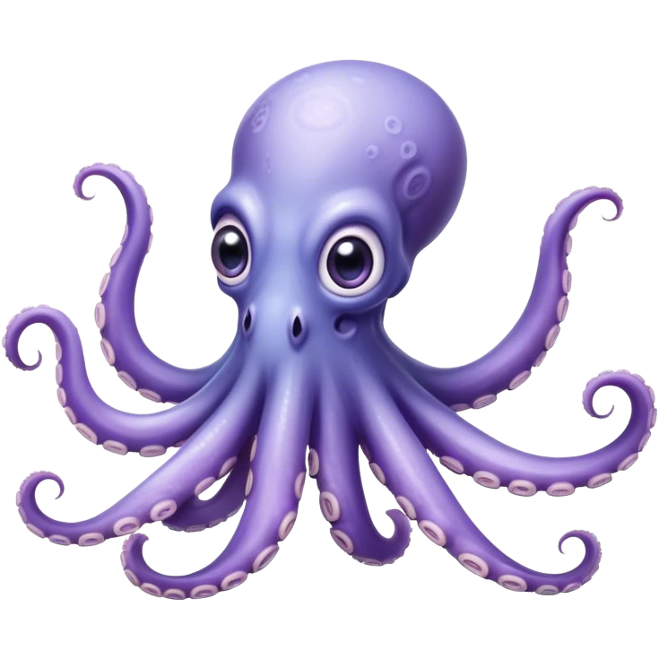 Cinematic Comical Baby Octopus Portrait Emoji, Tentacles slightly flared in a playful, exaggerated gesture, featuring a light blue-purple, rounded body with dramatically wide, hilariously expressive eyes full of surprise and innocent mischief, Simplified yet hilariously endearing features, highly detailed, glowing with a soft oceanic radiance, high shine, dramatic yet lovable, stylized with a dash of whimsical underwater mischief, soft glowing outline, capturing the essence of a delightfully silly little octopus that looks like it just made a clumsy, adorable mistake! emoji