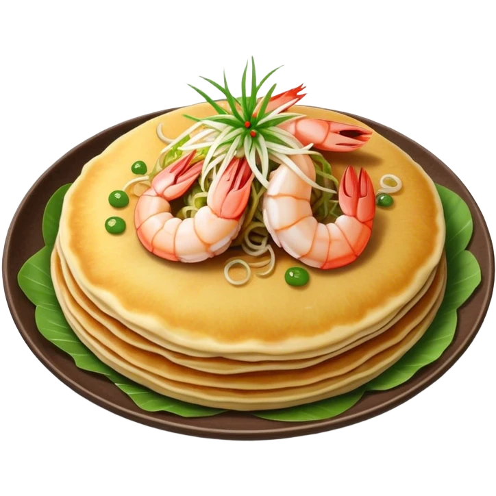 Cinematic Realistic B√°nh x√®o Dish Emoji, depicted as a crispy Vietnamese pancake filled with shrimp, pork, and bean sprouts rendered with dynamic textures and vibrant, appetizing lighting. emoji