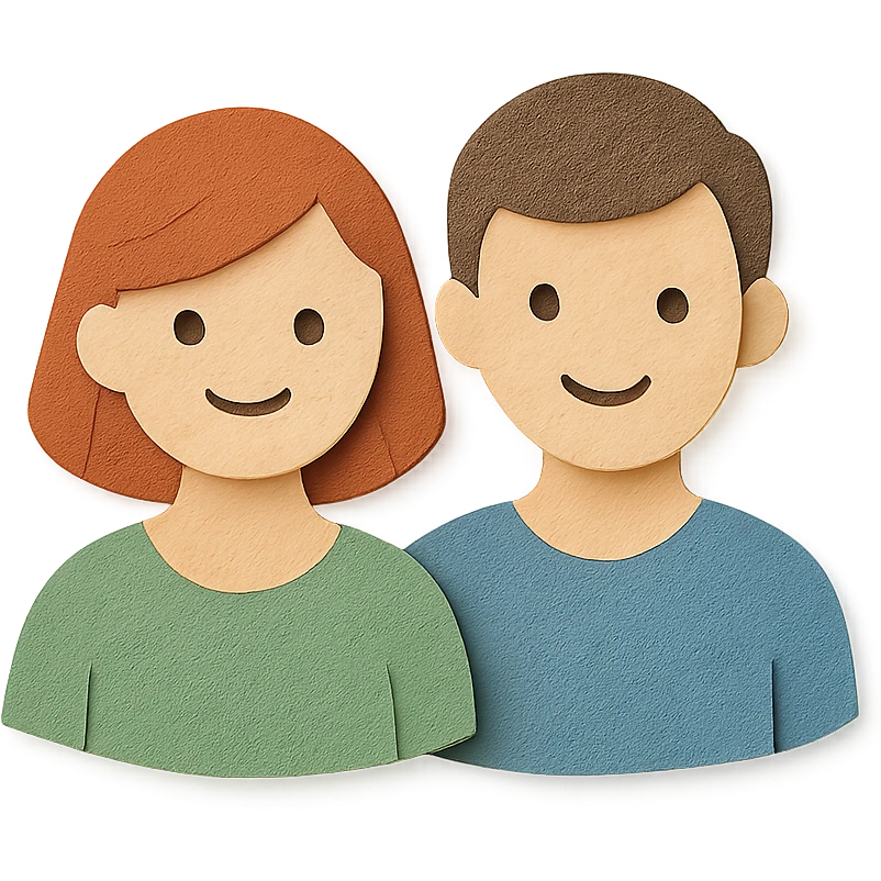 paper craft style of two parents, layered paper look emoji