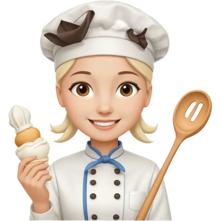 Young female baker - wearing a white chef's hat and holding a cream piping bag emoji