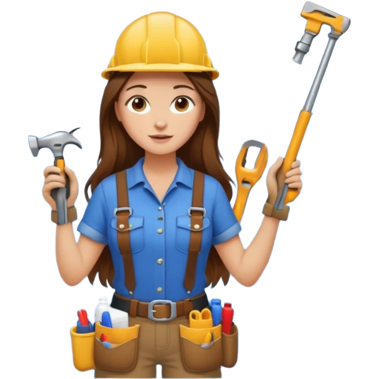 beautiful girl with long brown hair constructing new bathroom area with new shower and amenities  emoji