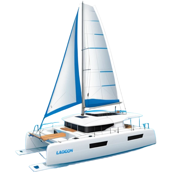 a lagoon 42 catamaran with no wording on the hull or anywhere on the boat  emoji