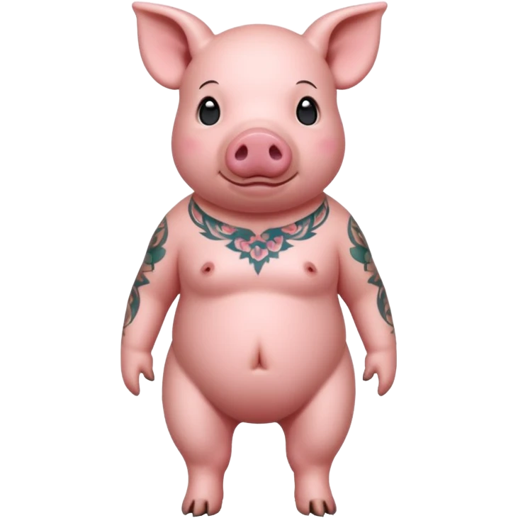 full body of pig having tattoo, front view emoji