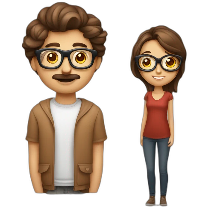 homme brun avec des lunettes et des yeux hazel et une femme brune avec yeux bruns qui s’aime  emoji