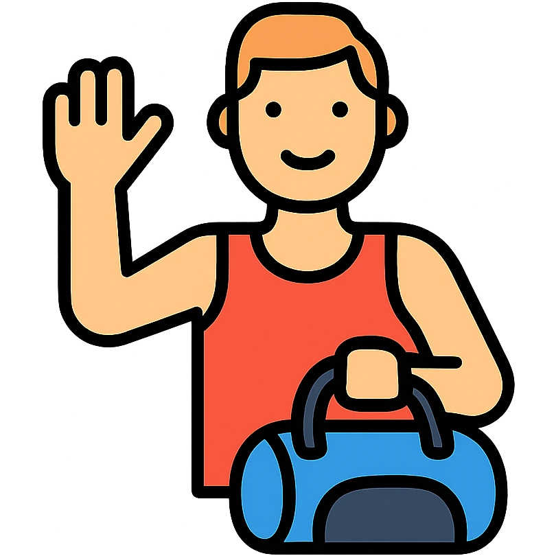 a sportsman holding his gymbag waving his hand goodbye emoji