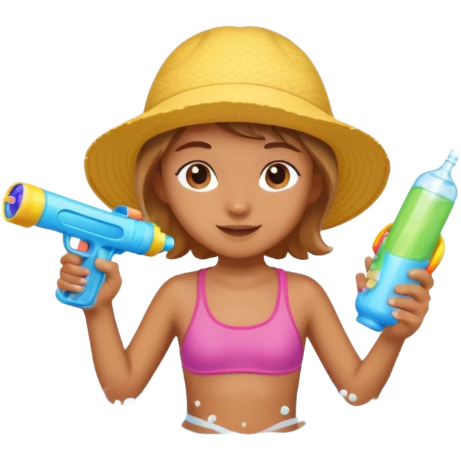 cute character playing in water with a tube and water gun, bright and refreshing summer vibe emoji