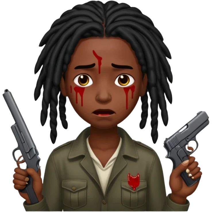 locs with black hair holding gun very darkskin crying blood emoji