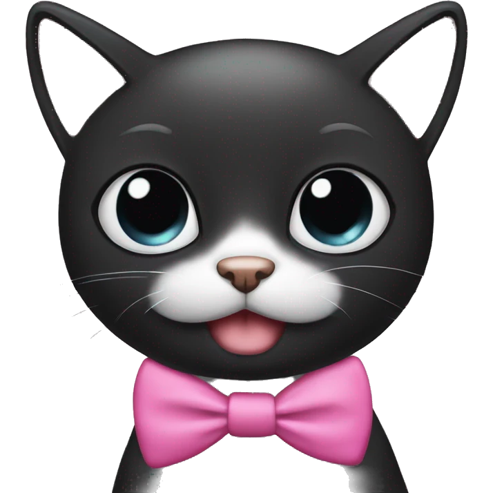 female black cute cat with big eyes and pink bow tie crying emoji