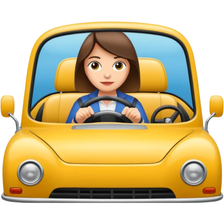 Crea un emoji con fondo transparente en PNG de una persona manejando un vehículo, que se vea desde el parabrisas frontal. emoji