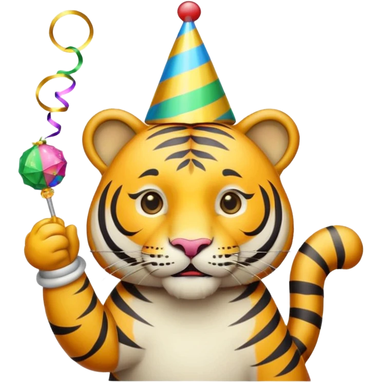 Party Tiger with a party hat and a party popper emoji