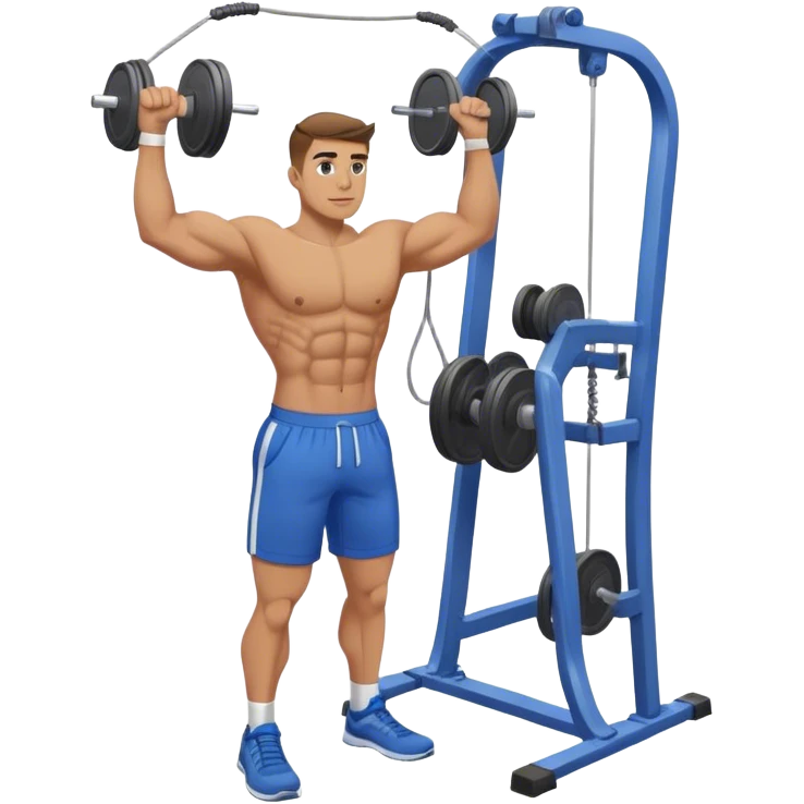 standing fit man with blue shorts cable-machine exercise emoji