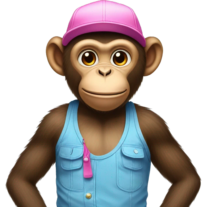 Monkey wearing a pink hat and blue shorts emoji