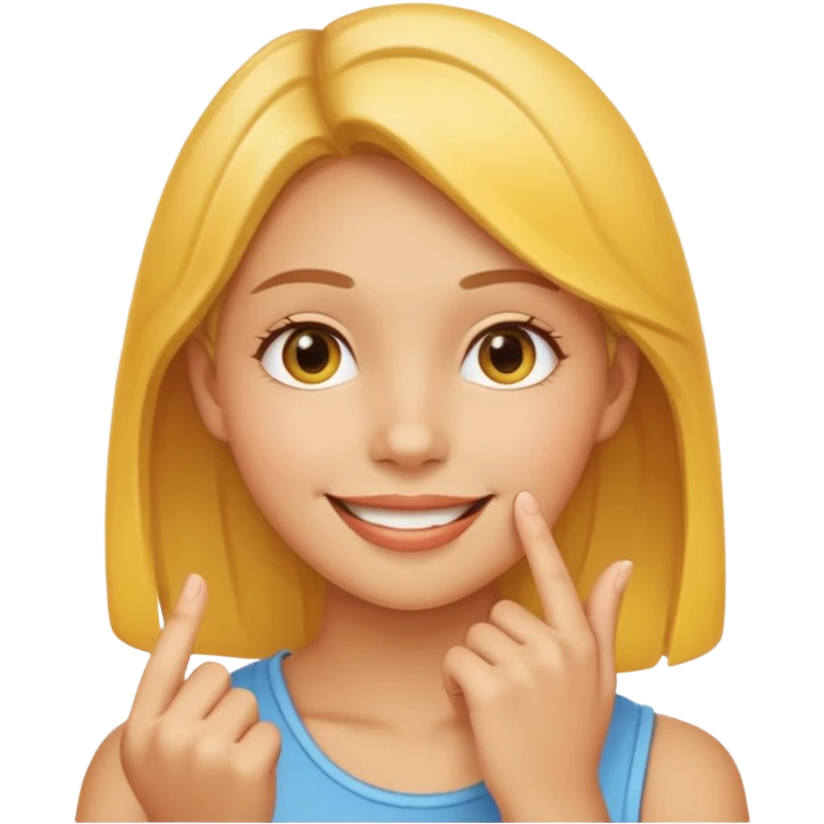 yellow smiling face girl with one hand under chin emoji