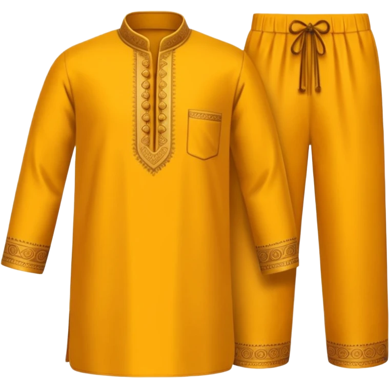 A 3D cartoon traditional kurta and pajama set folded neatly, soft warm tone, smooth fabric texture, Memoji-style look. emoji