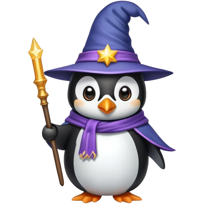 penguin wizard with magic wand and pointed hat emoji