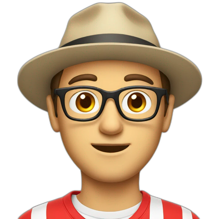 European guy with a hat, a red polo and glasses emoji
